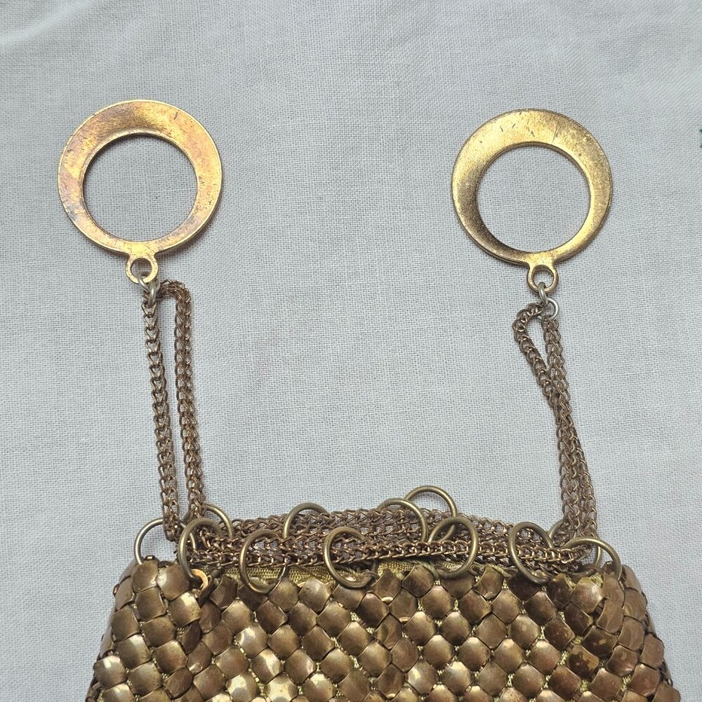 Antique Whiting & Davis Gold Brass Chain Mail Draw String Drawstring Bag Purse - Picture 4 of 7